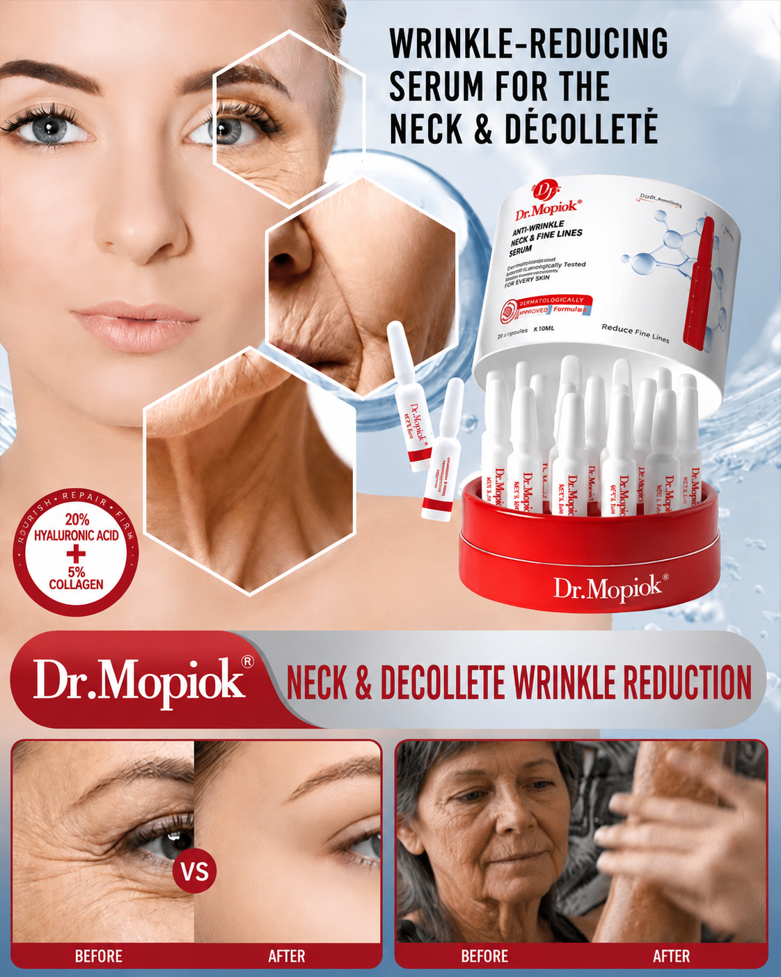Dr.Mopiok Anti-Wrinkle Essence Firming & Anti-Aging Facial Serum with Collagen Hyaluronic Acid for Smooth Skin