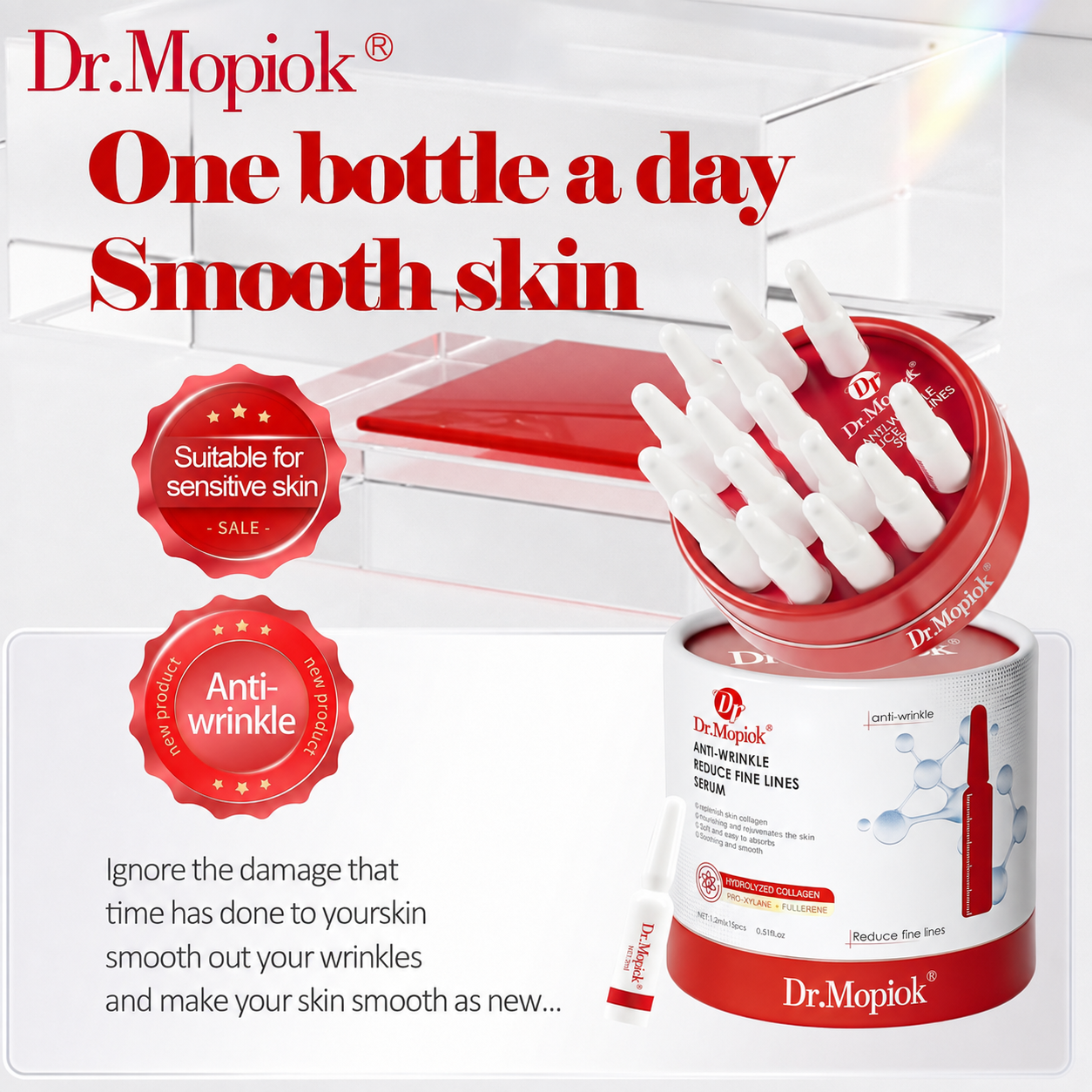 Dr.Mopiok Anti-Wrinkle Essence Firming & Anti-Aging Facial Serum with Collagen Hyaluronic Acid for Smooth Skin